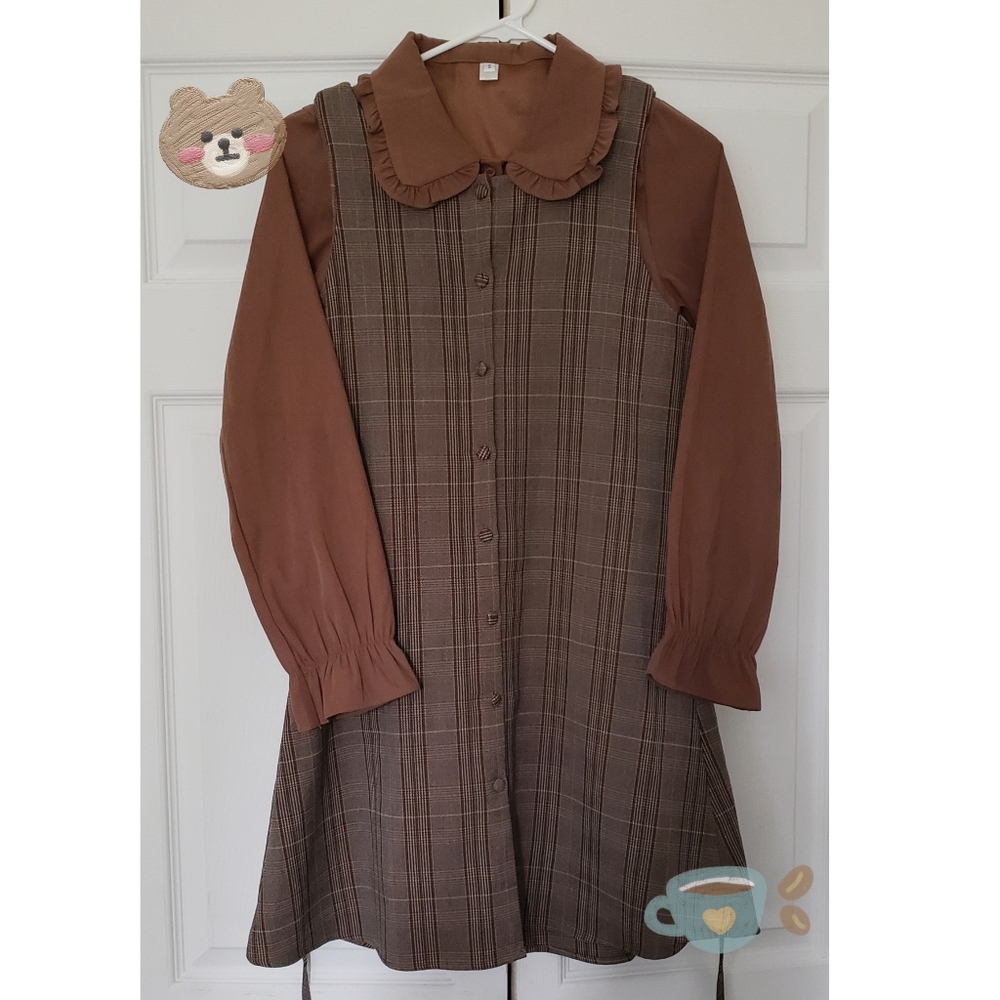 Sleeveless Plaid Dress and Long Sleeve Ruffle Blouse